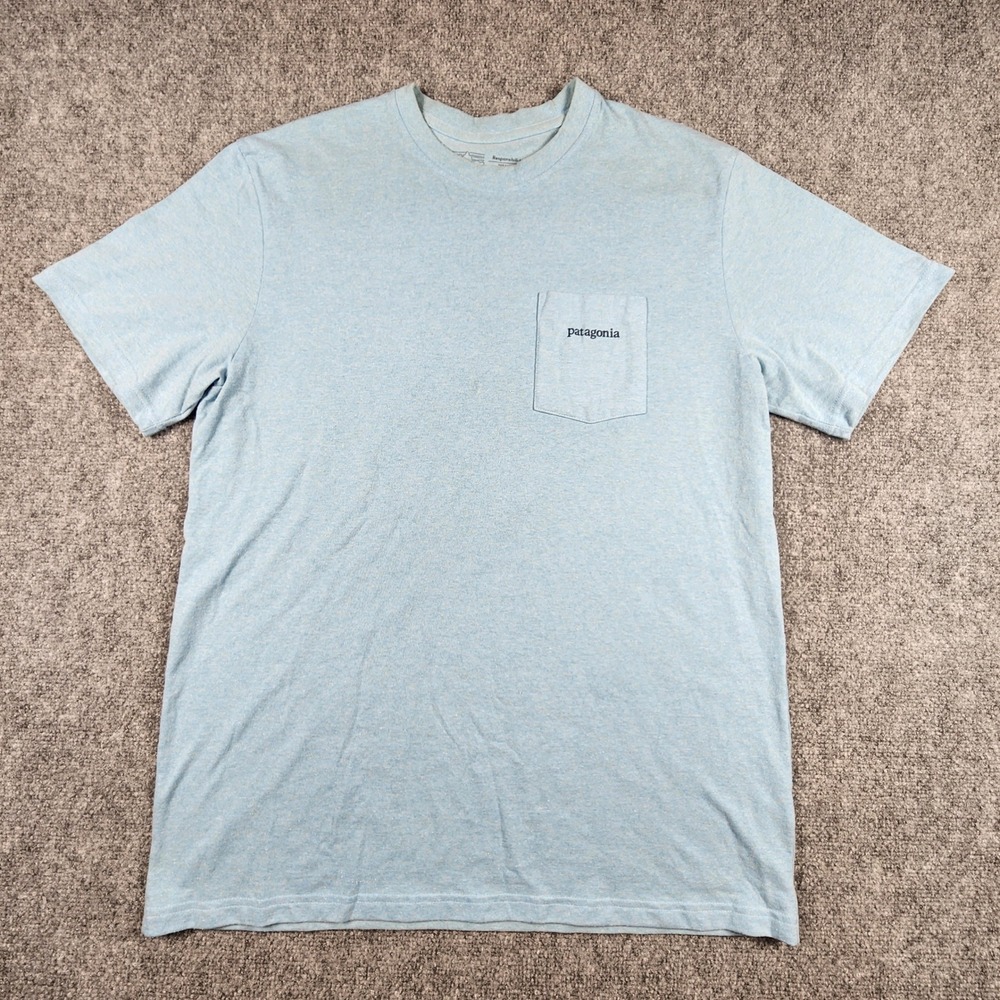 Patagonia Mens Responsibili-Tee Pocket T-Shirt Blue Large Fitz Roy Graphic
